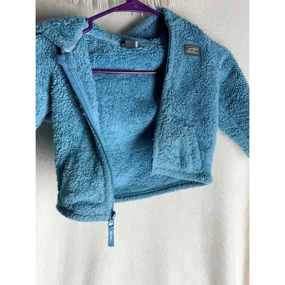 Eddie Bauer Kids Blue Sherpa Fleece Full Zip Hooded Jacket Bear Ears Size 12M
